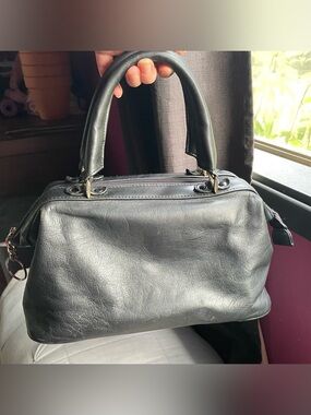 Vintage Hilliard & Hanson Black Genuine Leather Doctor Bag Satchel Purse Y2K